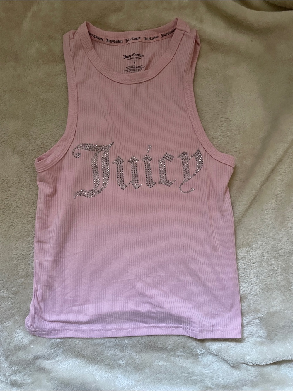 Juicy Couture Light Pink Ribbed Tank with Crystal 'Juicy' Logo